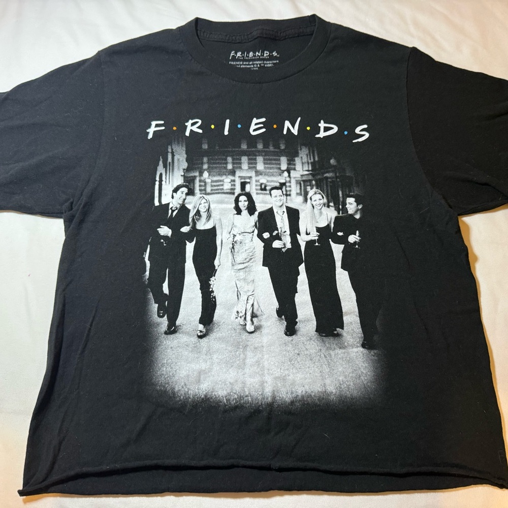 FRIENDS Black Graphic Tee with Cast Photo and Colored Dots